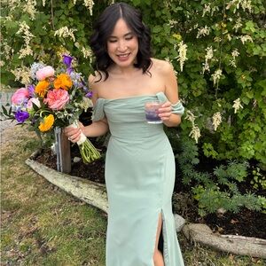 Elegant Mint Green Off-Shoulder Dress